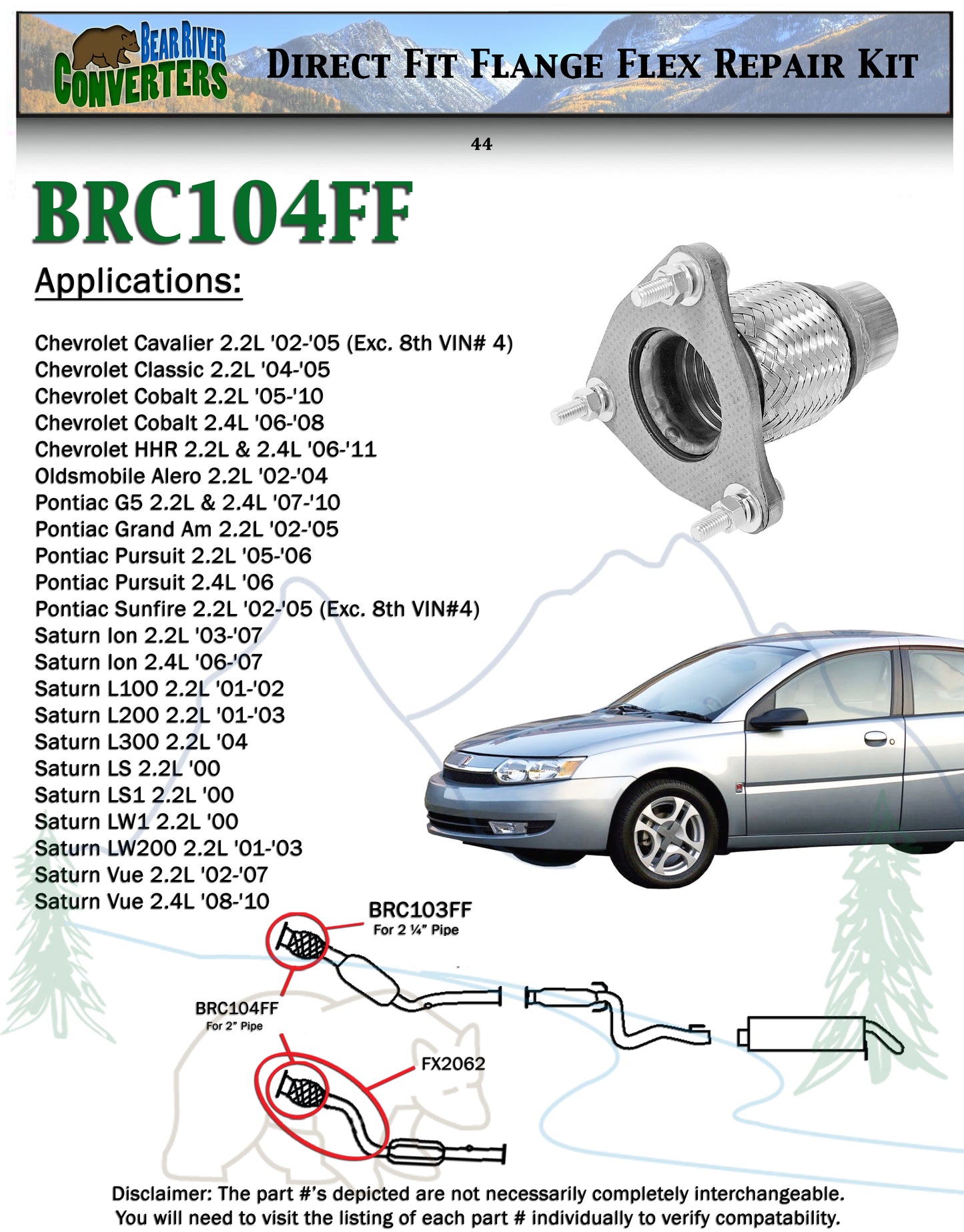 Flange Flex Repair Pipe for Cavalier Cobalt HHR Alero Ion L200 Vue G5