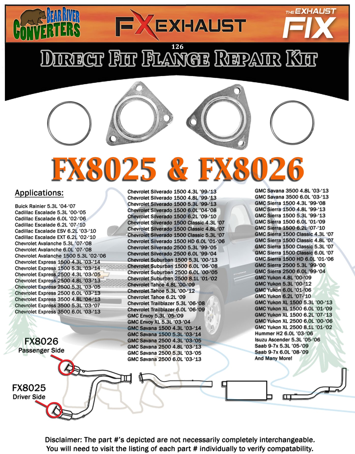 FX8026 Right Passenger Side Y Pipe Triangle Exhaust Flange w/ Gasket 2 1/2" 2.5"