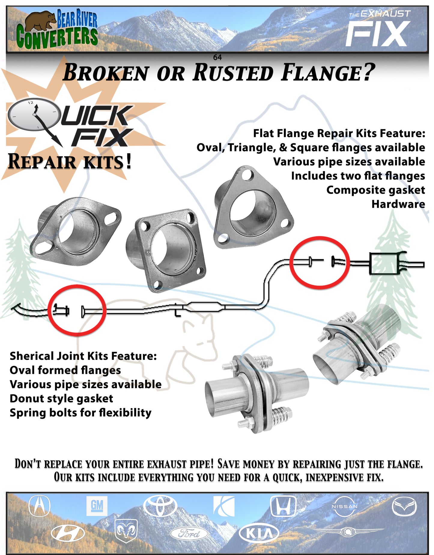 1 15/16" Exhaust Muffler Flange Pipe Repair Spherical Joint Semi Direct Fit Kit