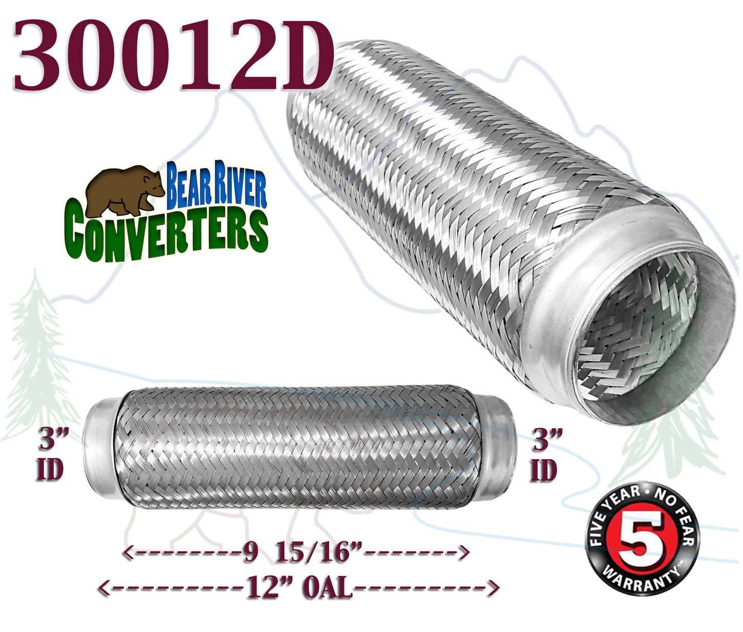 3" x 12 in. Flex Pipe Exhaust Coupling Quality Stainless Heavy Duty Triple Ply