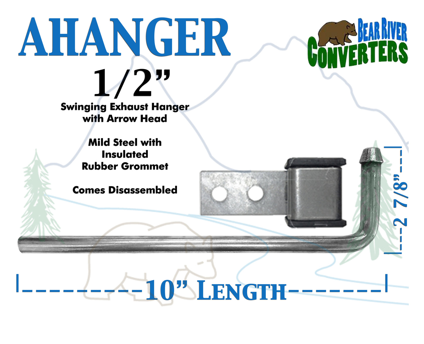 AHANGER Exhaust Hanger Southern J Hook 1/2" Arrow Head Rod w/ Rubber Grommet