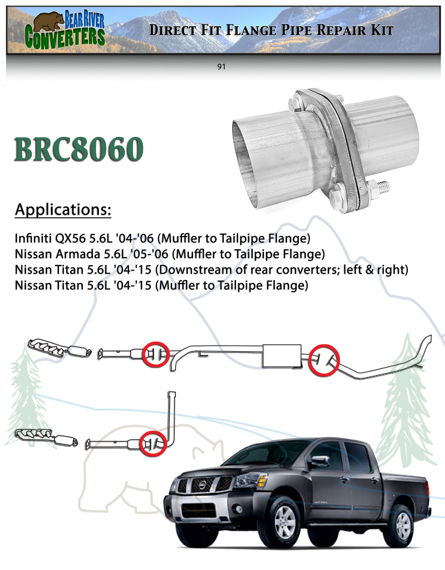 BRC8060 2 1/2" & 2 3/4" Direct Fit Exhaust Muffler Pipe Flange Repair for Titan