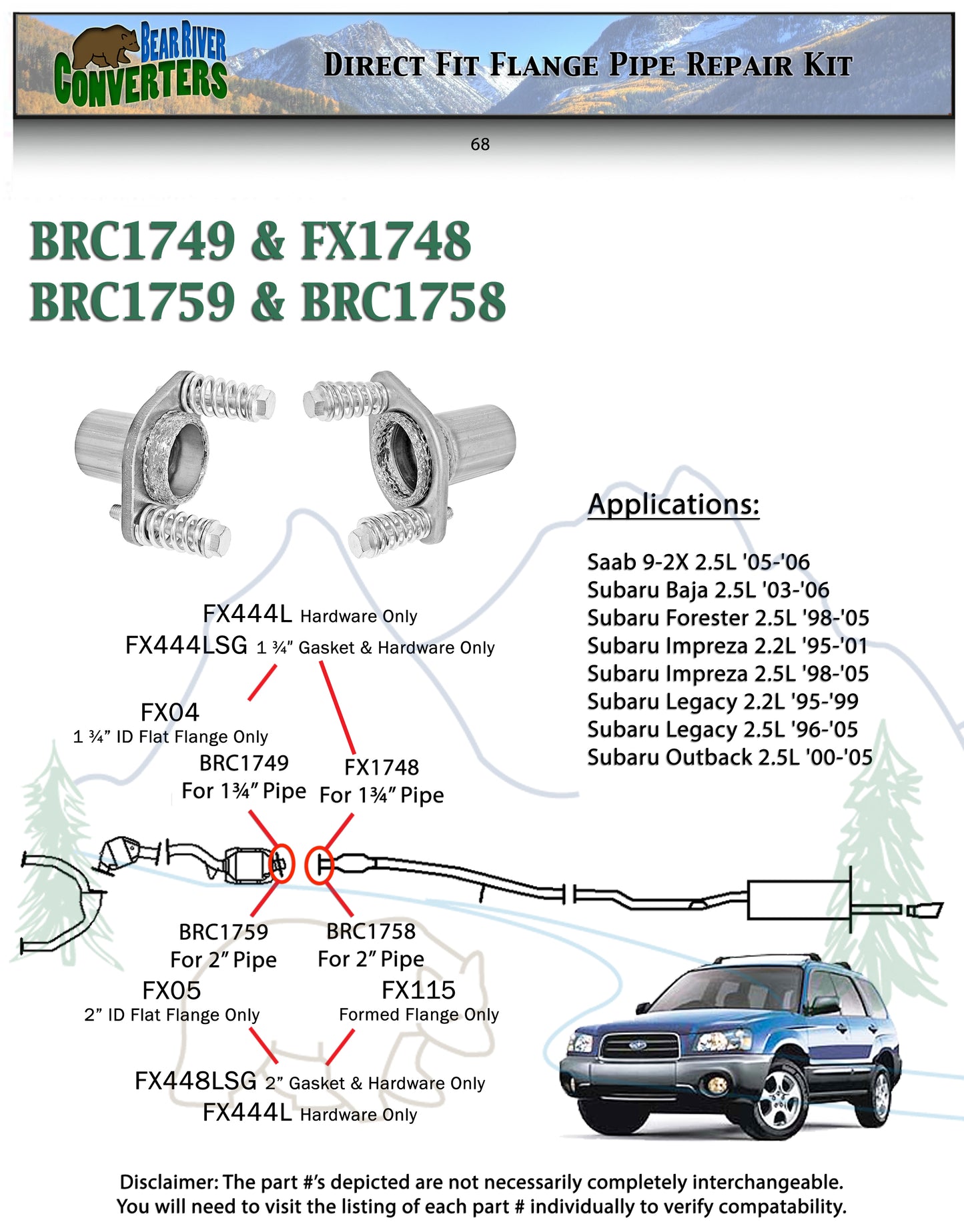 1 3/4" Semi Direct Fit Exhaust Converter Pipe Flange Repair Kit for Saab Subaru