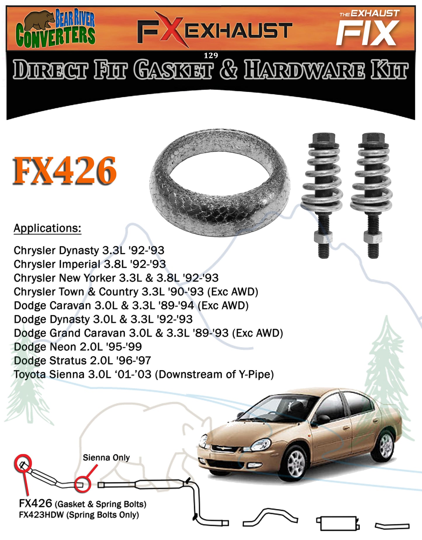 FX426 2 1/2" ID Exhaust Donut Gasket & Spring Bolt Stud Nut Hardware Repair Kit