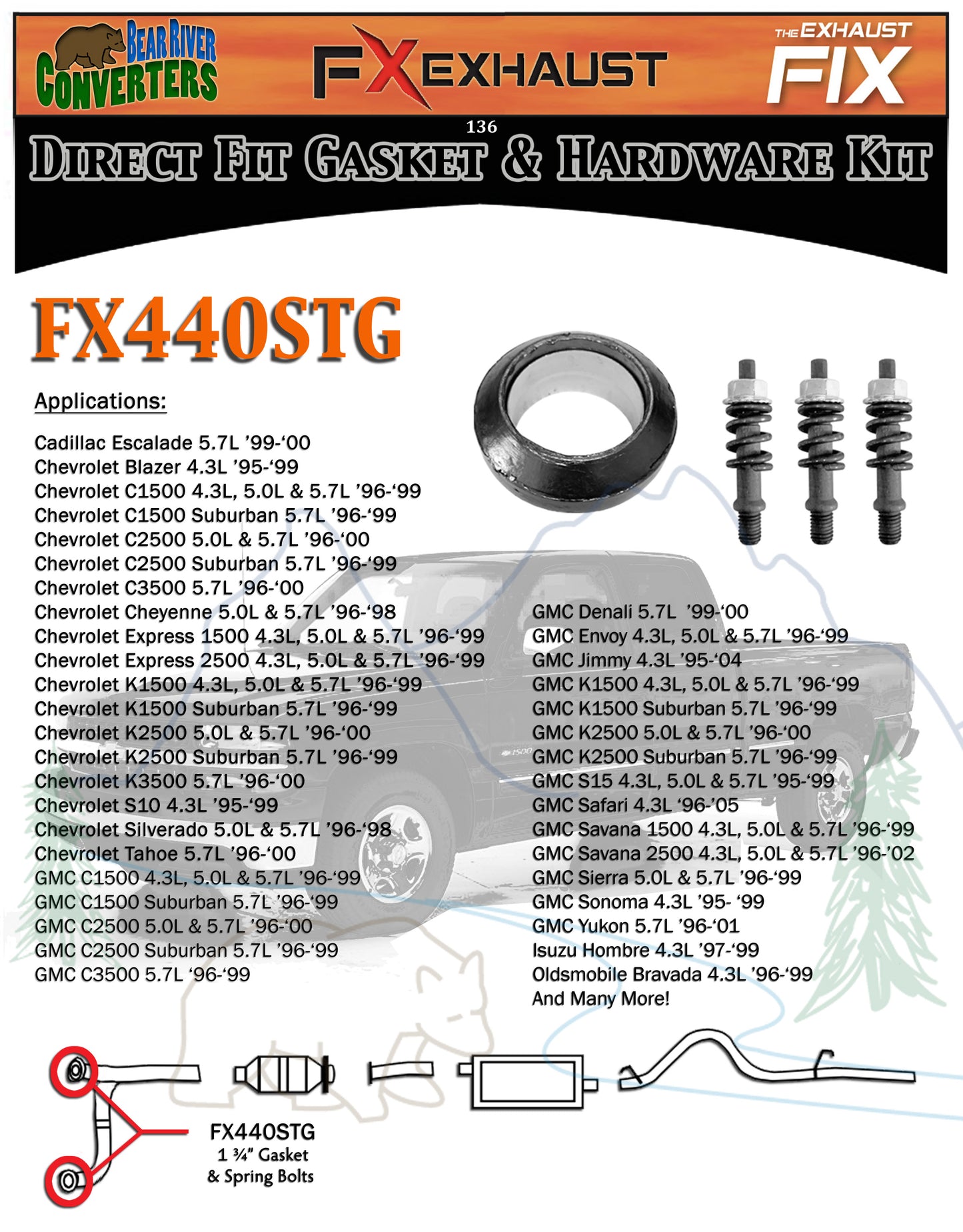 FX440STG 1 3/4" ID Exhaust Donut Gasket & Manifold Stud Spring Bolt Hardware Repair Kit