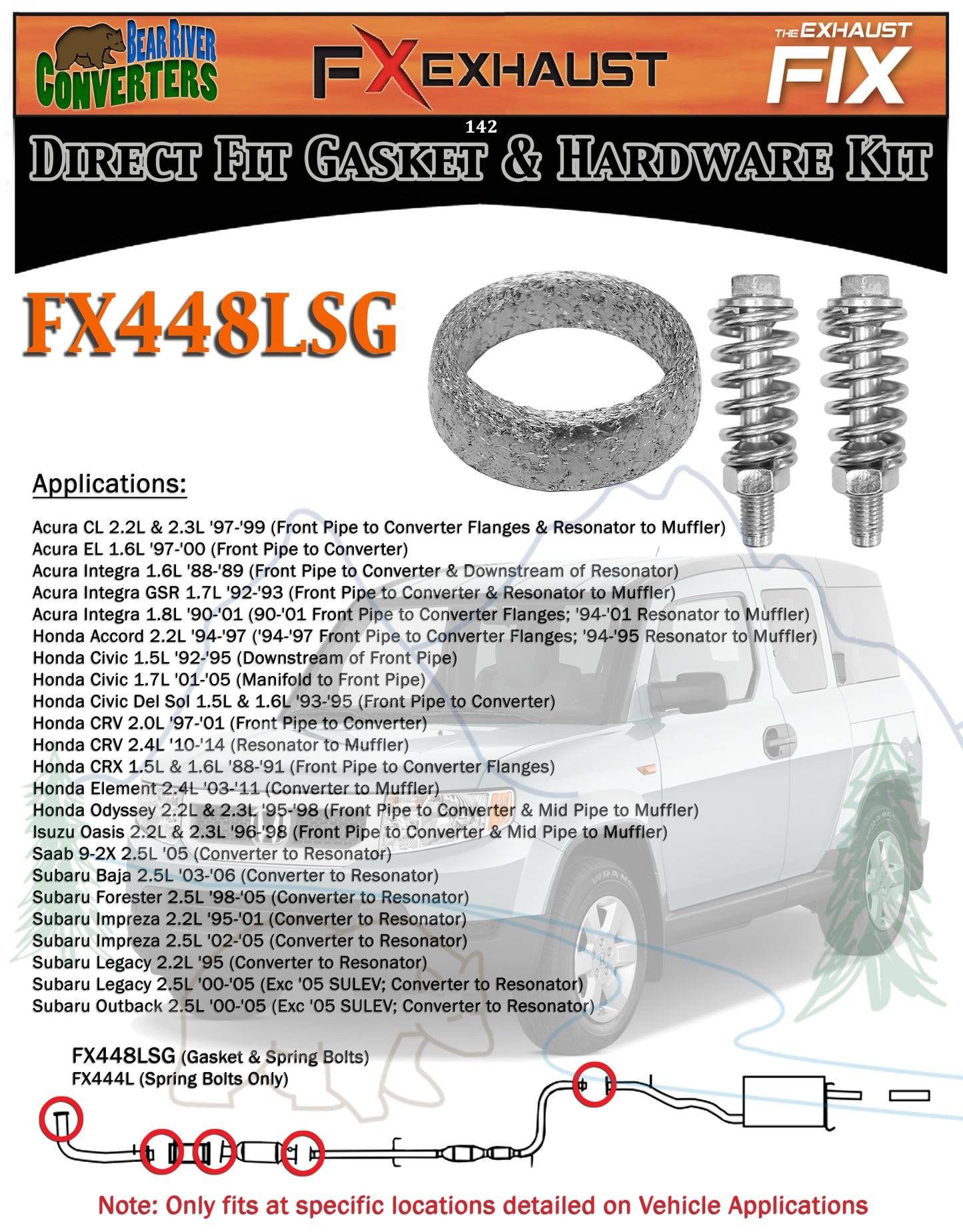 FX448LSG 2" ID Exhaust Donut Gasket & Spring Bolts Stud Nut Hardware Kit