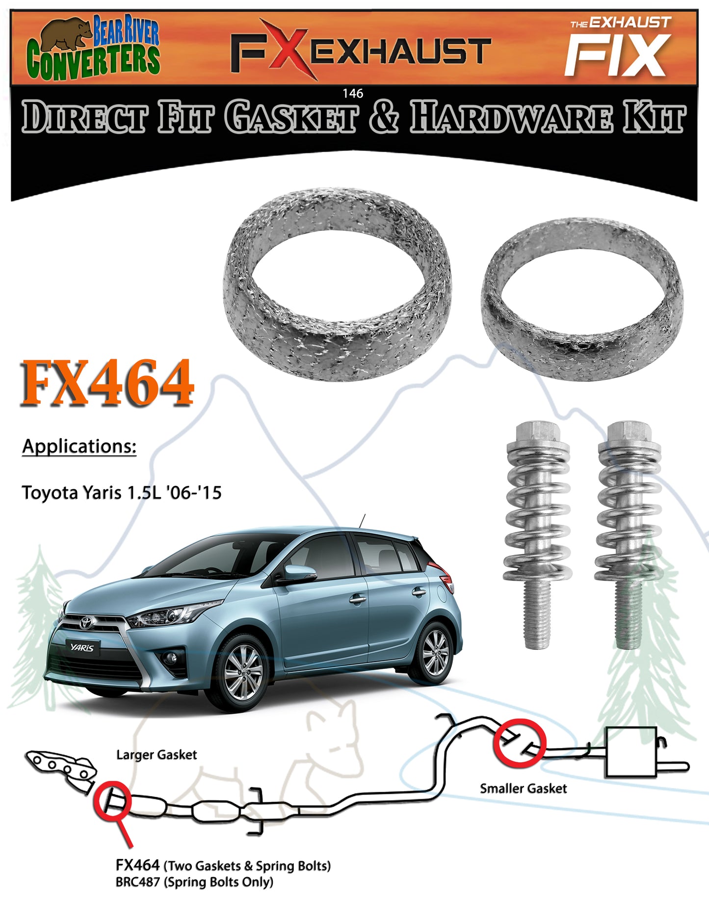 FX464 2" & 1 7/8" ID Exhaust Donut Gaskets & Spring Bolts Stud Hardware Kit