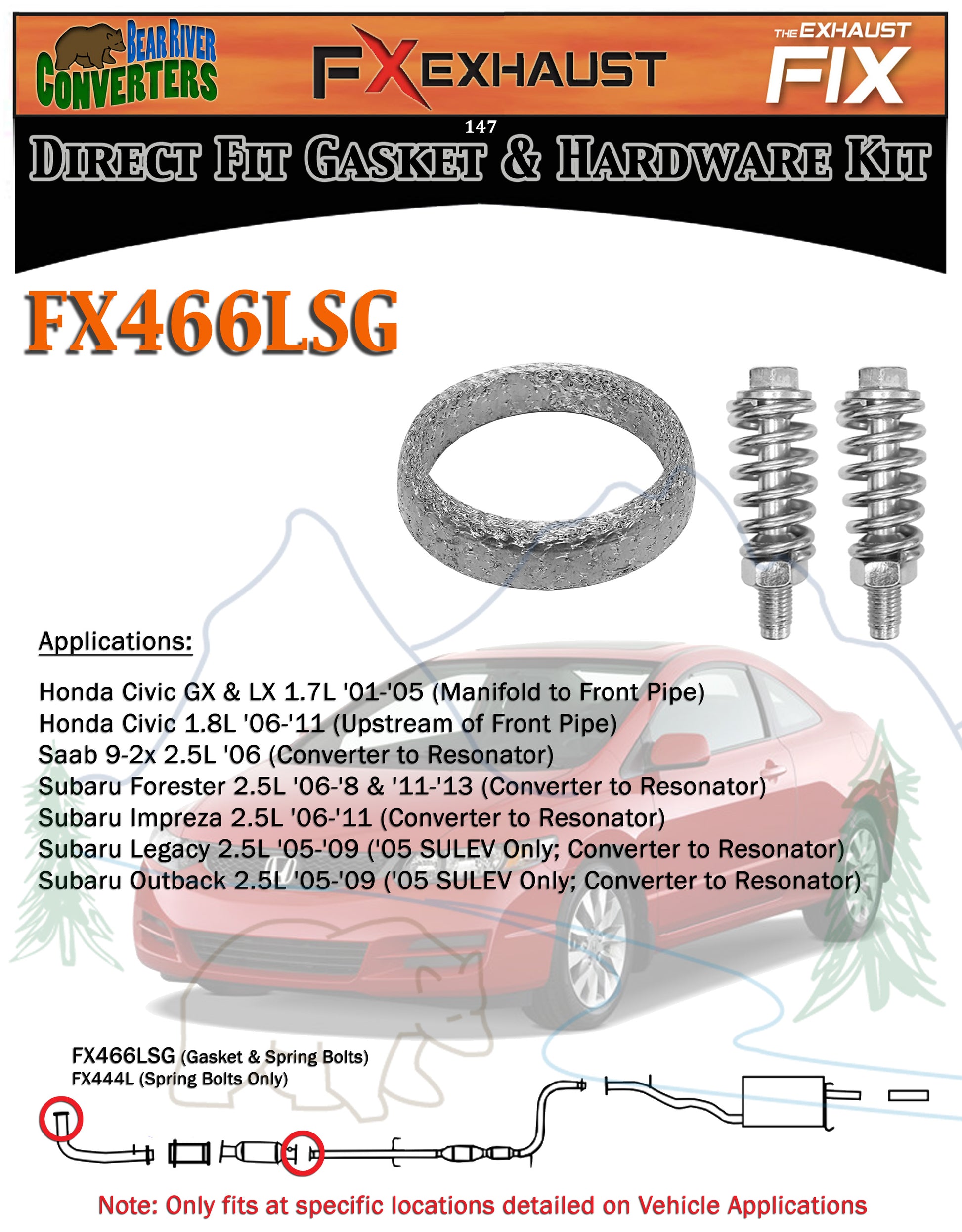 FX466LSG 2 1/4 ID Exhaust Donut Gasket & Spring Bolts Stud Nut Hardware Kit