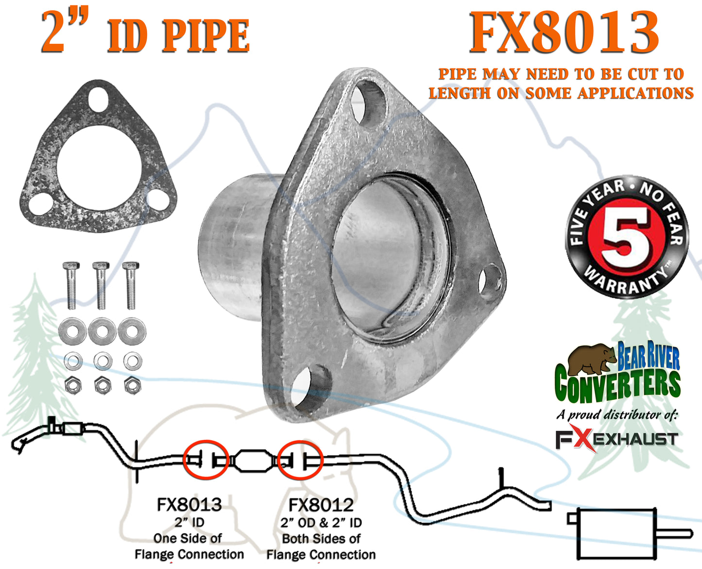 FX8013 2" ID Semi Direct Fit Exhaust Converter Pipe Flange Repair Kit w/ Gasket