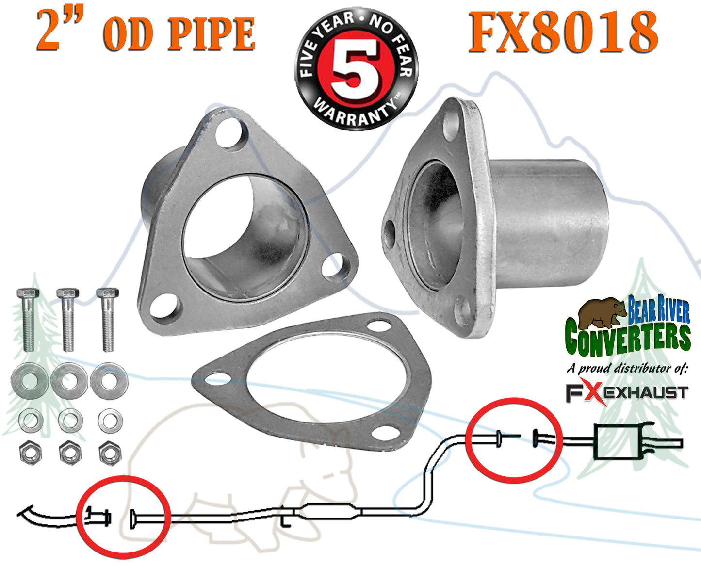 FX8018 2" OD Universal QuickFix Exhaust Triangle Flange Repair Pipe Kit