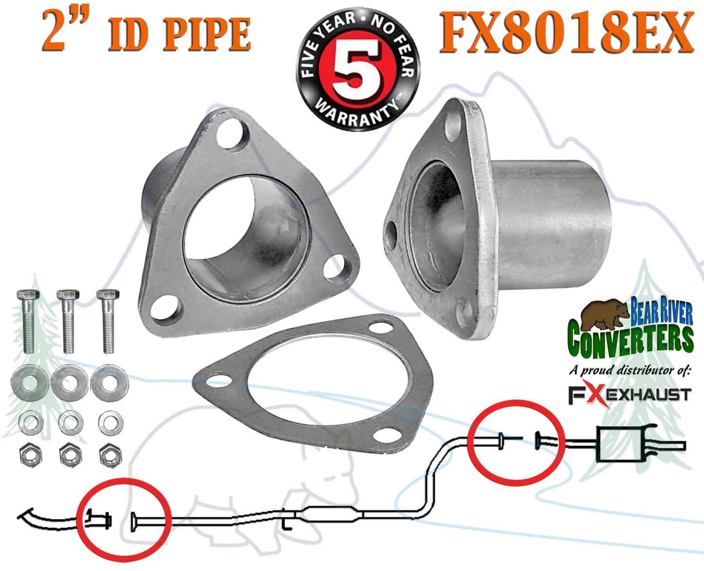 FX8018EX 2" ID Universal QuickFix Exhaust Triangle Flange Repair Pipe Kit Gasket