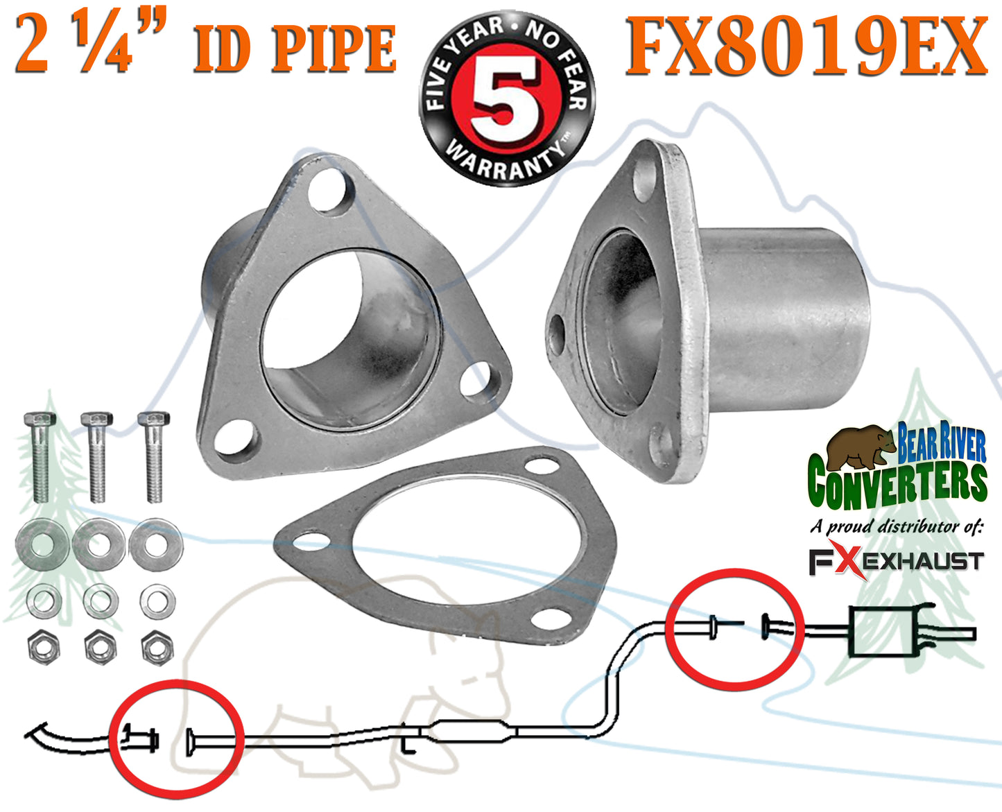 FX8019EX 2 1/4" ID Universal QuickFix Exhaust Triangle Flange Repair Pipe Kit