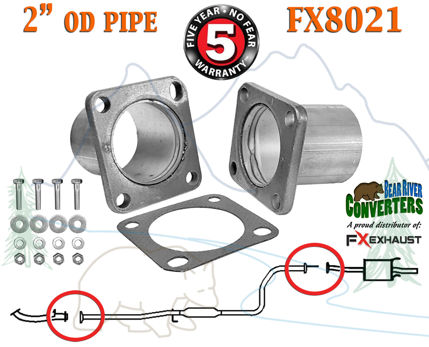FX8021 2" OD Universal QuickFix Exhaust Square Flange Repair Pipe Kit