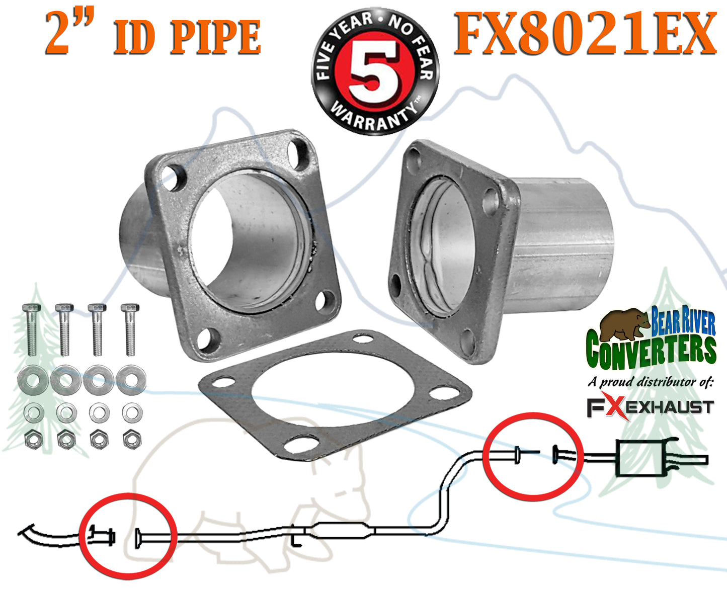 FX8021EX 2" ID Universal QuickFix Exhaust Square Flange Repair Pipe Kit