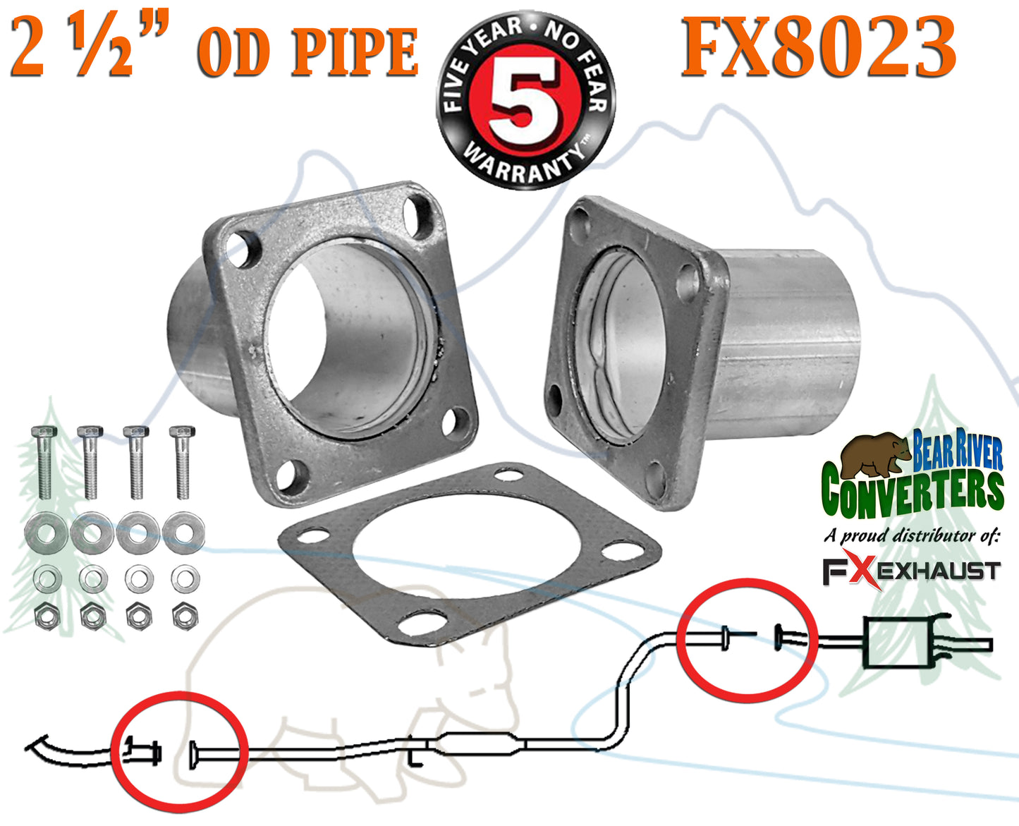 FX8023 2 1/2" OD Universal QuickFix Exhaust Square Flange Repair Pipe Kit