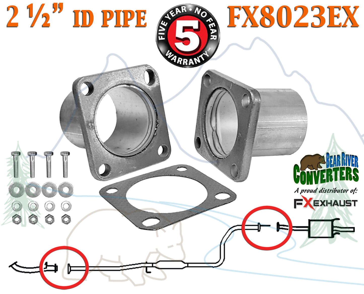 FX8023EX 2 1/2" ID Universal QuickFix Exhaust Square Flange Repair Pipe Kit
