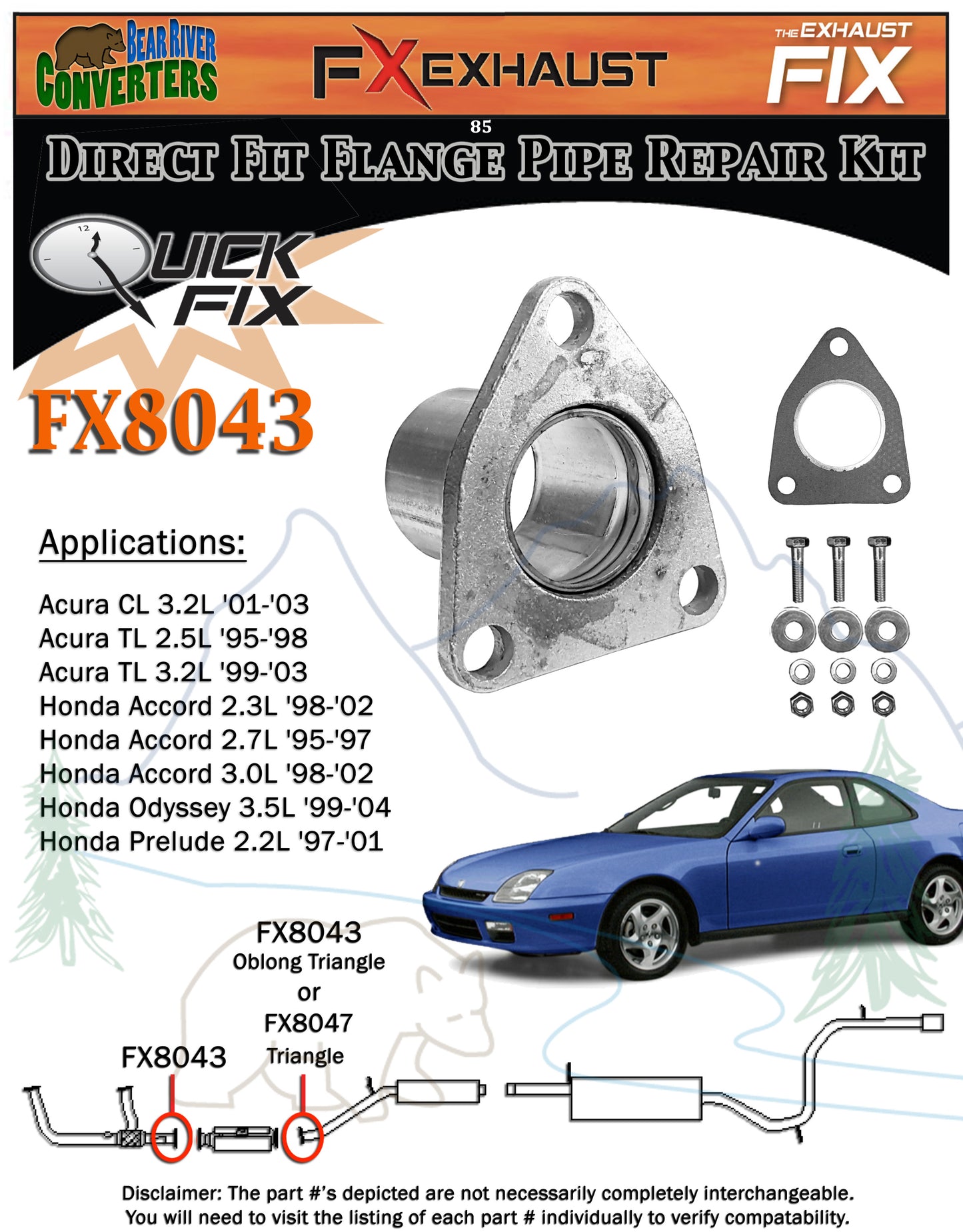 FX8043 2" Semi Direct Fit Exhaust Converter Pipe Flange Repair Kit w/ Gasket