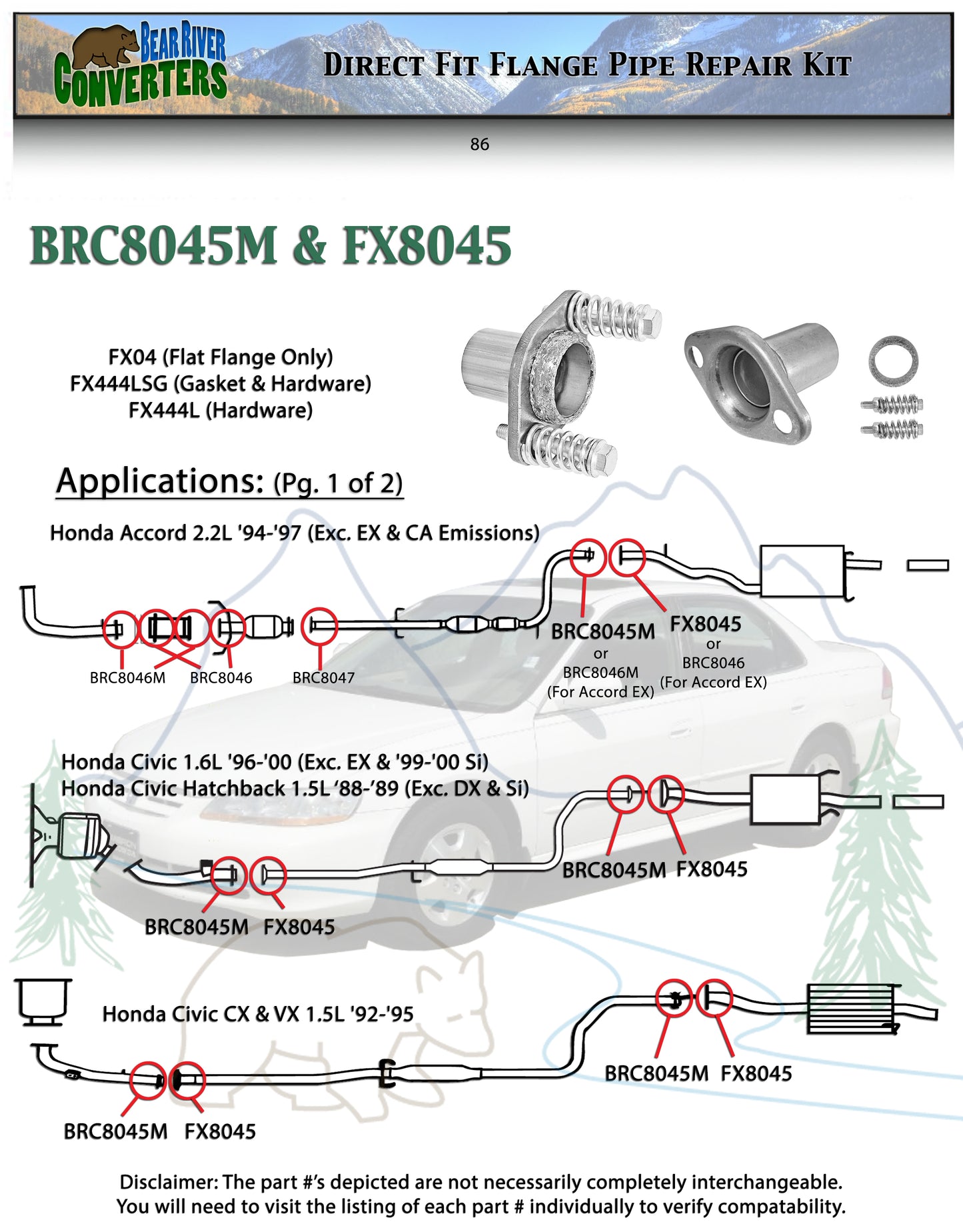 FX8045 1 3/4" Semi Direct Fit Exhaust Muffler Pipe Flange Repair Kit w/ Gasket