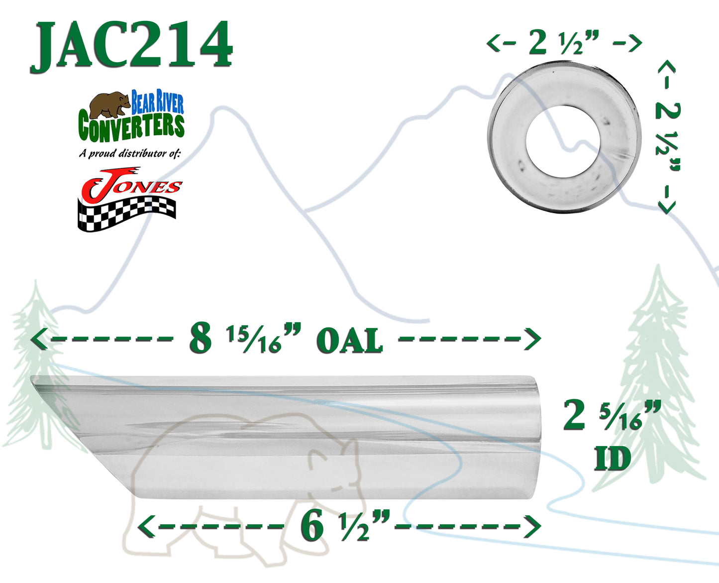 JAC214 2 1/4" 2.25" Chrome Angle Cut Cowboy Exhaust Tip 2 1/2" 2.5" Outlet / 9" Long