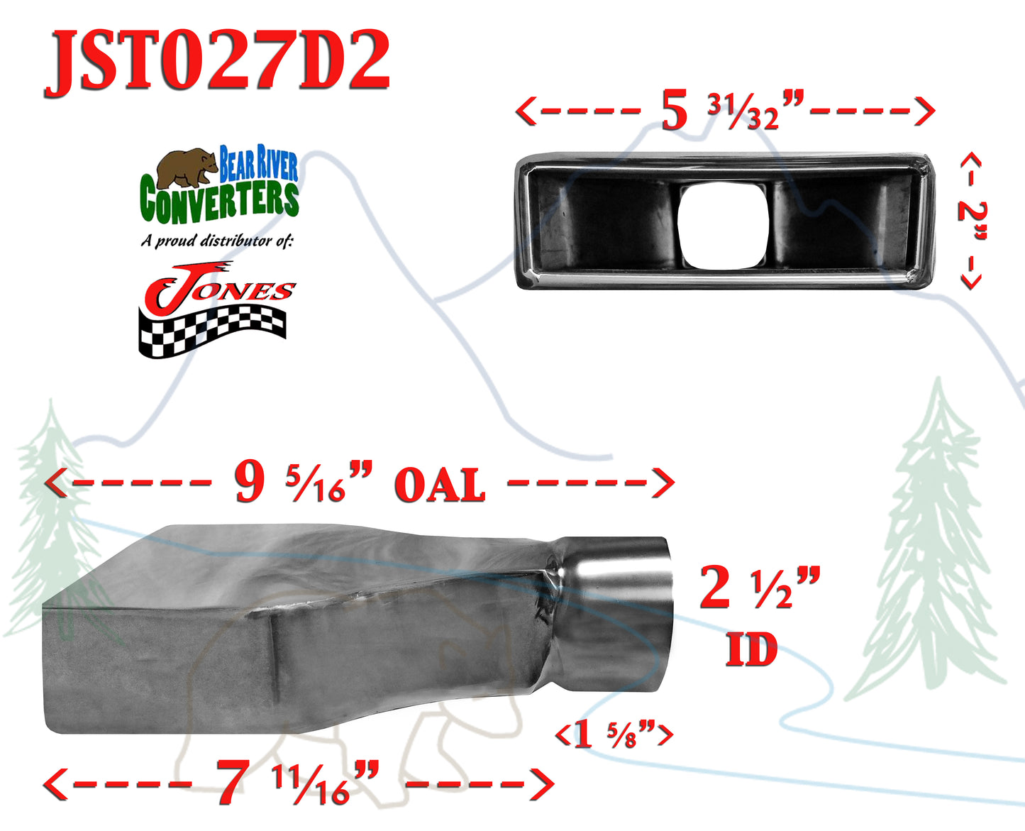 JST027D2 2.5" Black Chrome Rectangle Camaro Exhaust Tip 2 1/2" Inlet 6" Wide 9" Long