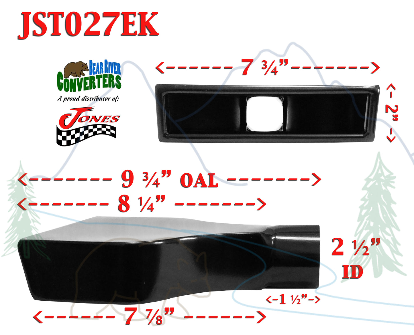JST027EK 2.5" Black Rectangle Camaro Corvette Exhaust Tip 2 1/2" Inlet 10" Long