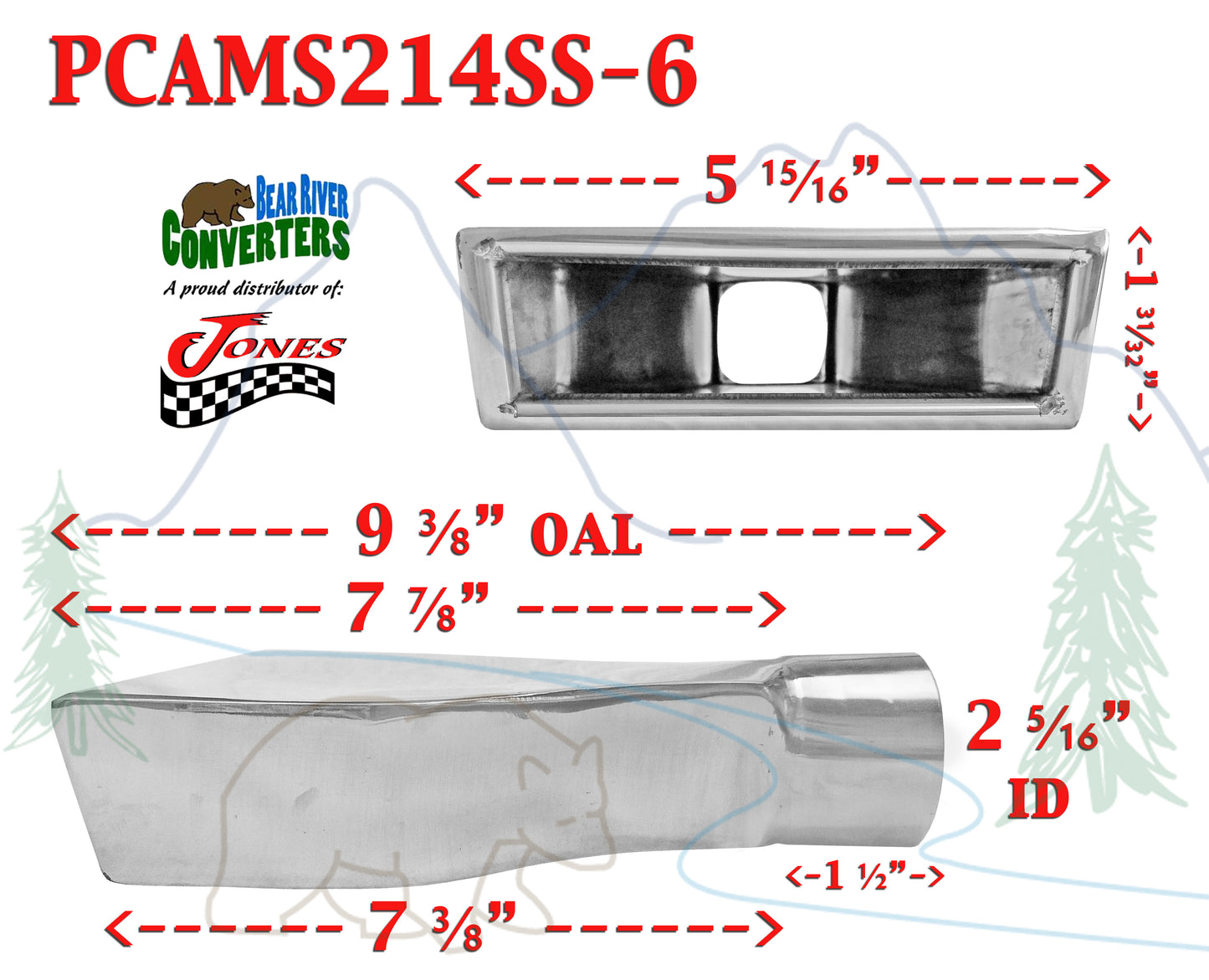 PCAMS214SS-6 2.25" Stainless Rectangle Exhaust Tip 2 1/4" Inlet 6" x 2" Outlet