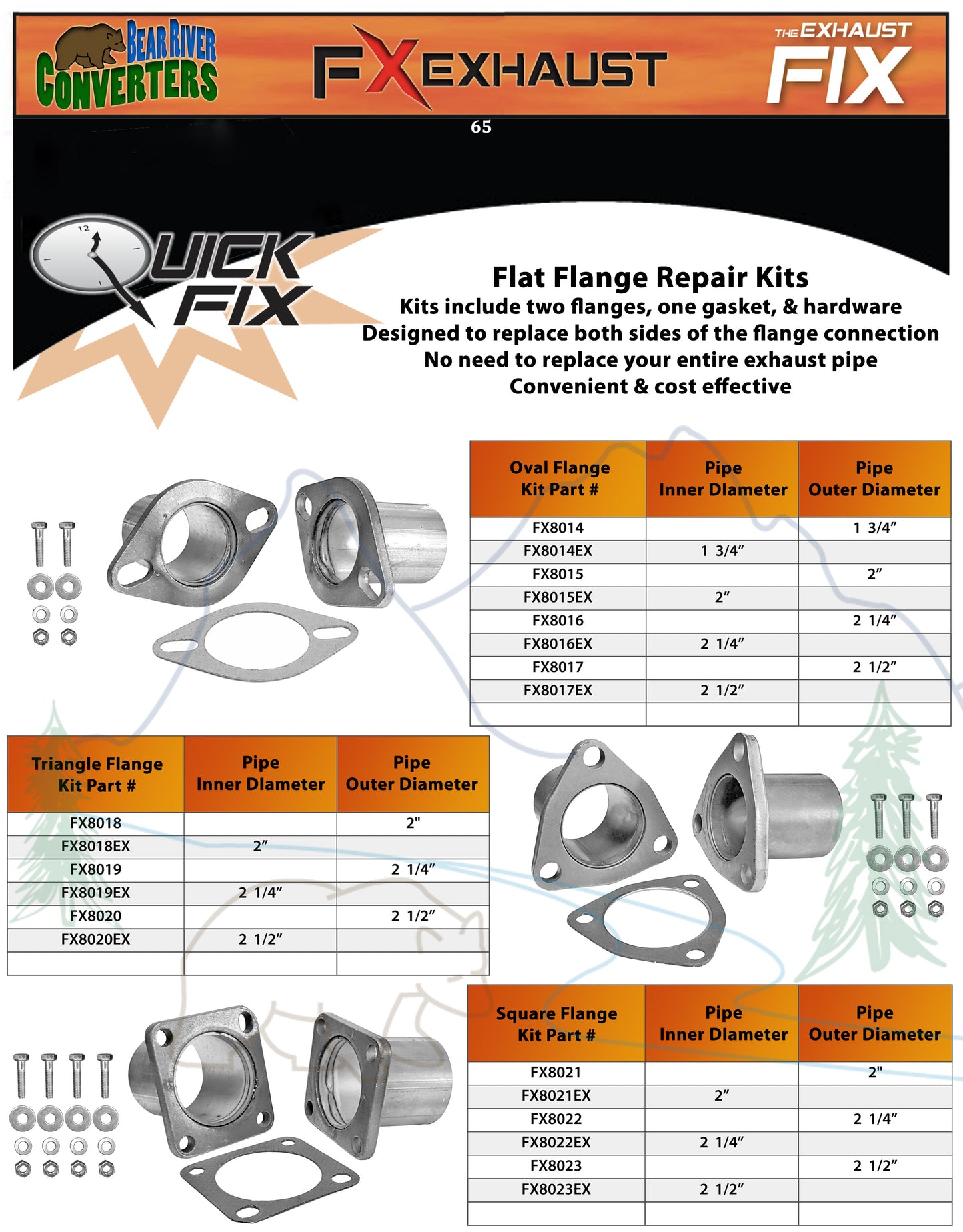 FX8022EX 2 1/4" ID Universal QuickFix Exhaust Square Flange Repair Pipe Kit