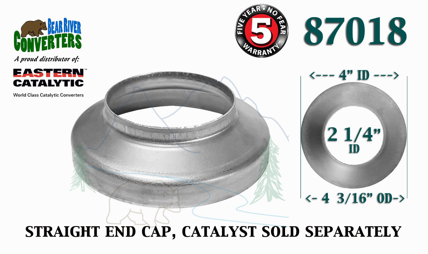 87018 Eastern Universal Tube Catalytic Converter Straight End Cap 2.25” Pipe - Bear River Converters
