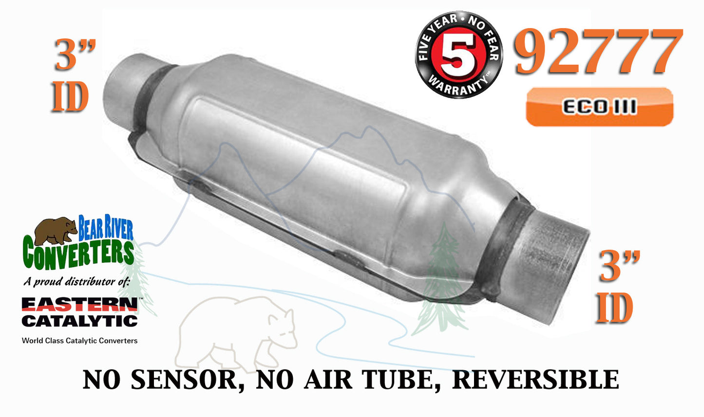 92777 Eastern Universal Catalytic Converter ECO III Catalyst 3” Pipe 12” Body - Bear River Converters