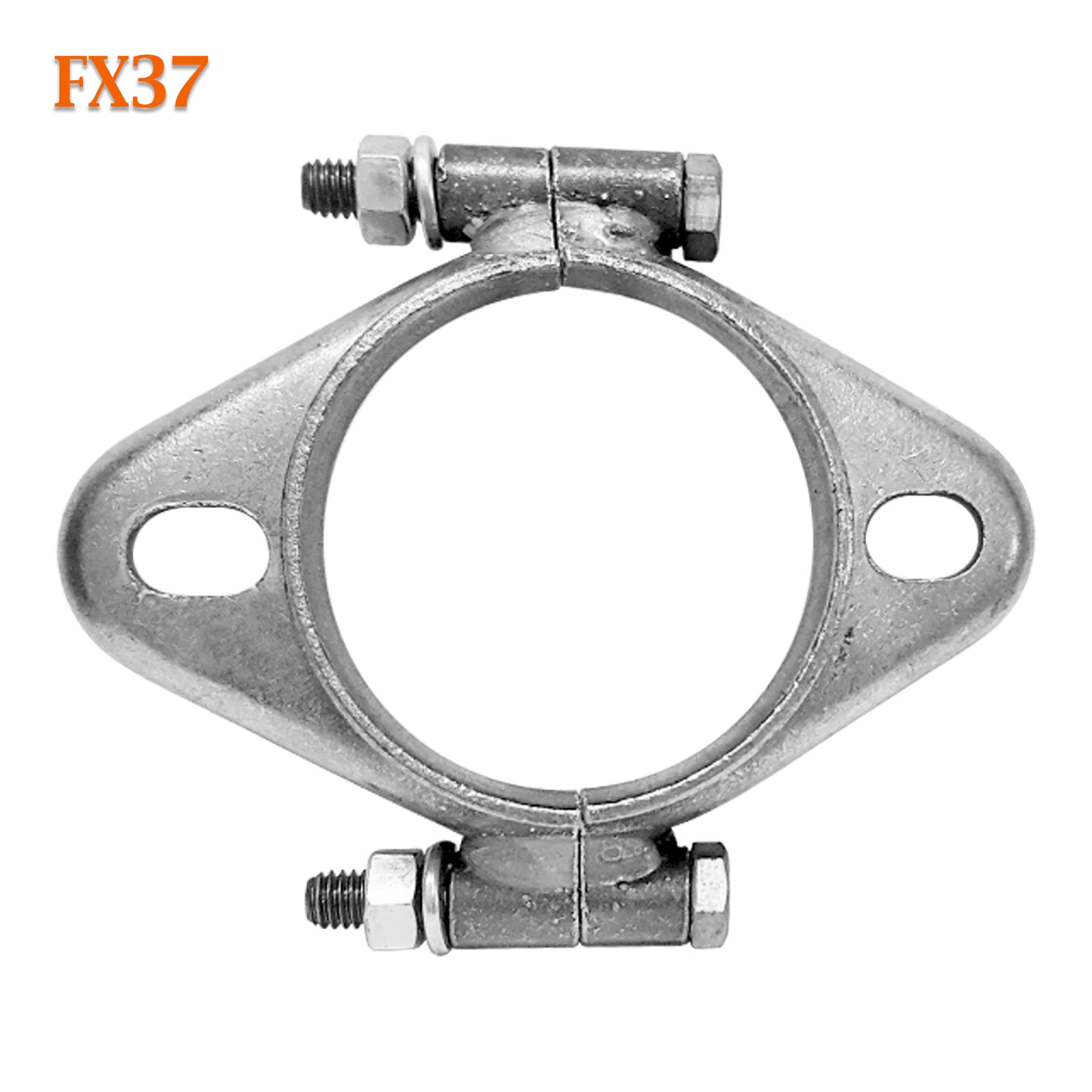 FX37 2 1/2" ID Exhaust Flange Formed Oval Side Split For 2 1/4" OD Flared Pipe