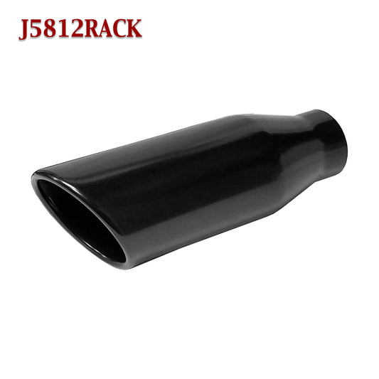 J5812RACK 2.5" Black Round Truck Exhaust Tip 2 1/2" Inlet 4" Outlet 12" Long