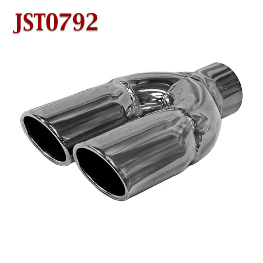 JST0792 2.25" Black Chrome Stainless Dual Oval Exhaust Tip 2 1/4" Inlet/ 6 3/8" X 2 3/8" Outlet / 7 1/2" Long